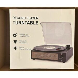 New Record Player with Speaker Vintage Belt-Driven Turntable Support 3-Speed